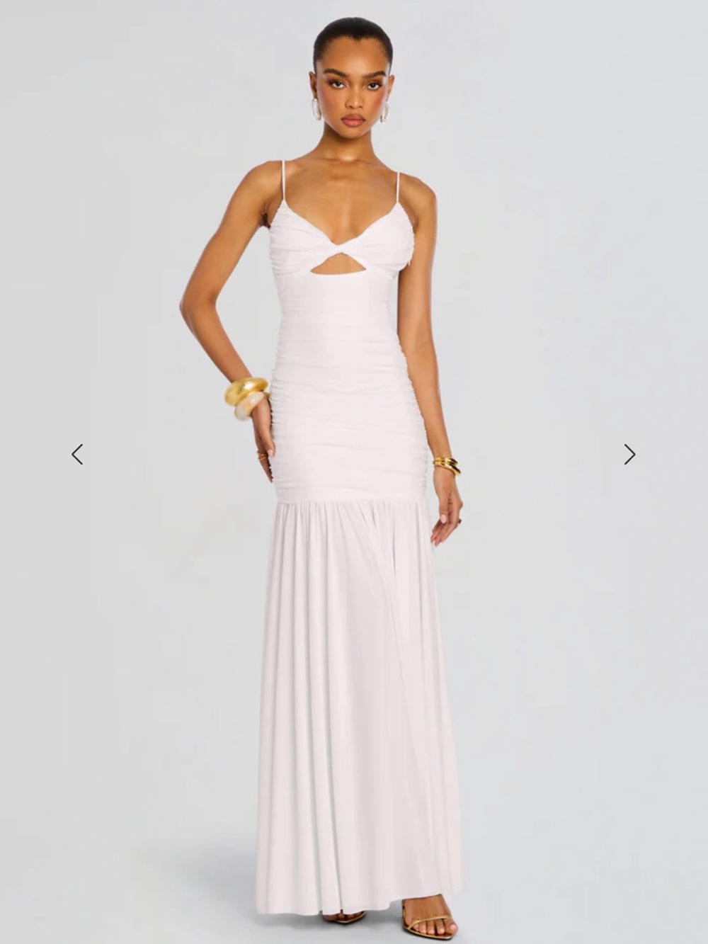 Bristol Mesh Dress Retrofete White Ruched Maxi Dress with Front Cutout